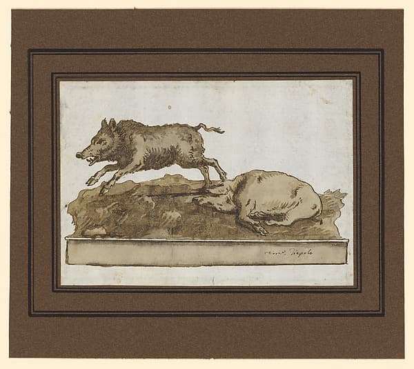 A Boar, Galloping to the Left, and a Sleeping Sow (on the Base)