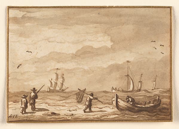 Fishing Boats and a Man with a Net