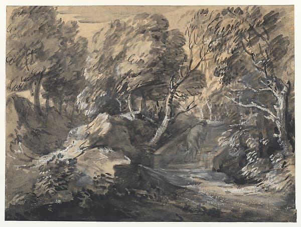 Wooded Landscape with a Man Crossing a Bridge