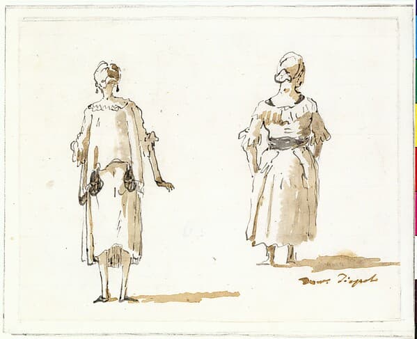 Caricature of Two Women Seen From Behind