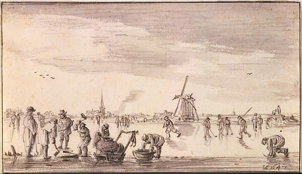 Winter Landscape with Skaters and Fishermen