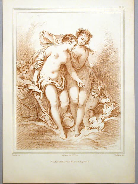 Untitled: Two female nudes with two putti and doves