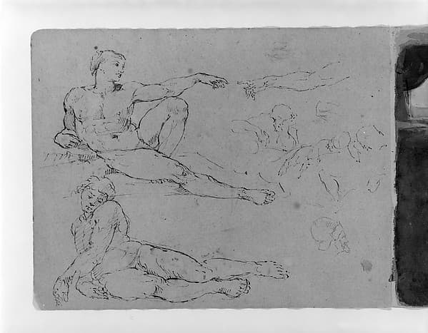 Creation of Adam; Sleeping Adam, after Michaelangelo; Other Figures; Profile of Head of Man in Helmut (from Sketchbook)