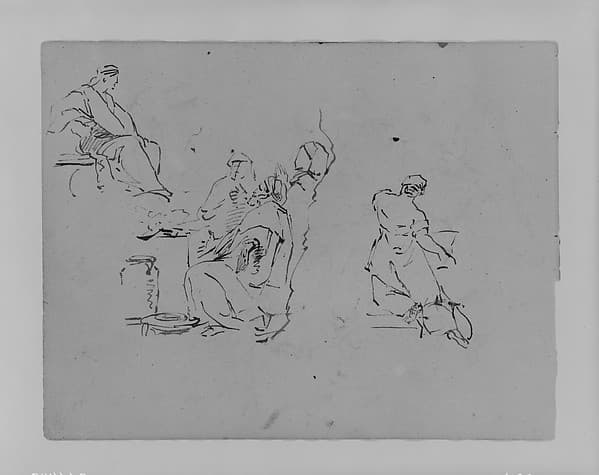 Seated Figure, Three Men in Group, Kneeling Woman from Rear, Kneeling Woman from Rear (from Sketchbook)