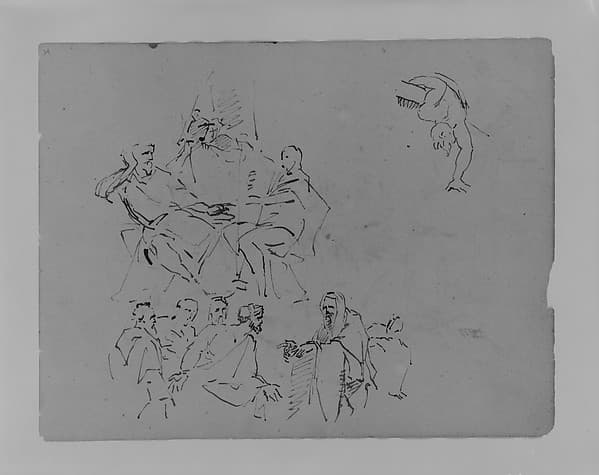 Two Figures Conversing; "Prophet" Addressing Group; a Man Leaning over a Ledge (from Sketchbook)