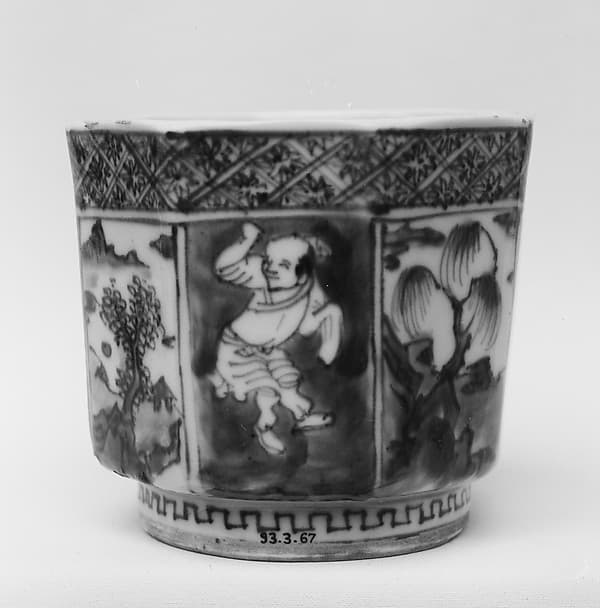 染付唐人山水文六角碗|Hexagonal Cup with Chinese Figures and Landscapes