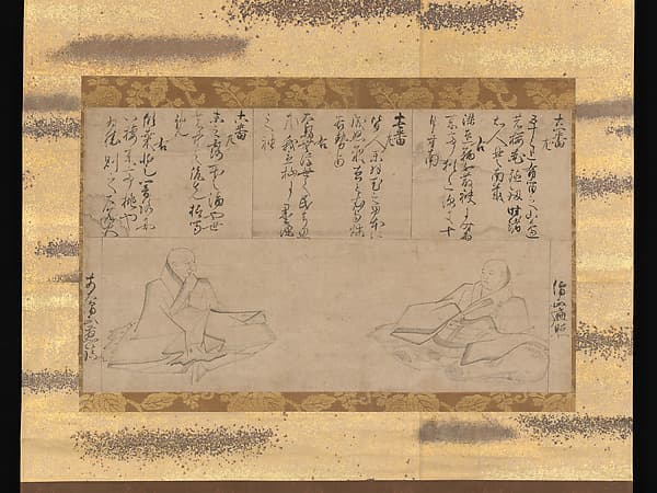 遍昭 慈鎭 木筆時代不同歌合絵|The Poets Henjō and Jichin, from Stylus-Illustrated Competition of Poets of Different Periods (Mokuhitsu jidai fudō uta awase-e)
