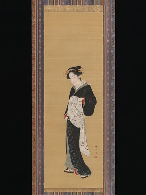勝川春章筆 立姿美人図|Woman in a Black Kimono