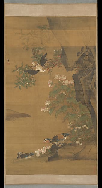 明 呂紀 鴛鴦芙蓉圖 軸|Mandarin ducks and cotton rose hibiscus
