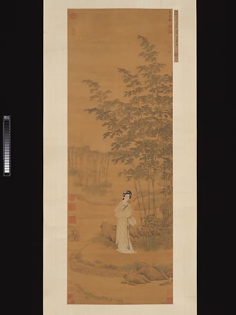 明 傳仇英 文玉圖 軸圖 軸|Lady in a Bamboo Grove