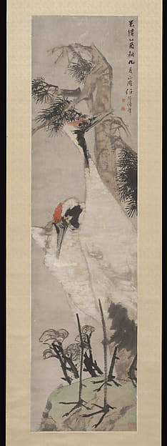 清 任頤 松鶴圖 軸|Cranes, Pine Tree, and Lichen