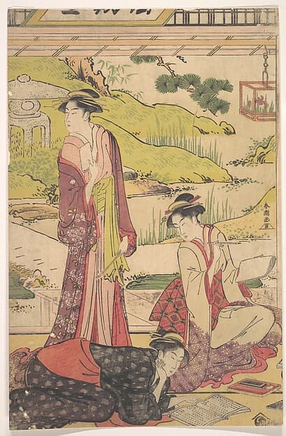 あやめ燈籠図|Three Women Enjoying Literary Pursuits