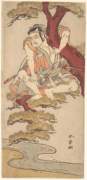 The Actor Otani Hiroemon III Watching from the Branches of a Pine Tree Overhanging a Stream