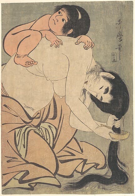 喜多川歌麿画 山姥と金太郎 |Yamauba Combing Her Hair with Kintarō