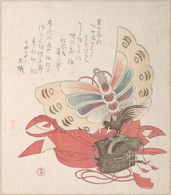 『春雨集』 摺物帖窪俊満画 胡蝶舞の衣装|Spring Rain Collection (Harusame shū), vol. 2: Costume for the Butterfly Dance (Kochō no mai)