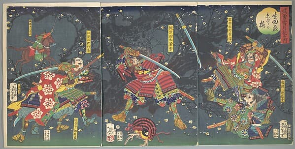 武勇雪月花之内 ゑびらの梅|Plum Blossoms in the Forrest of Ikuta, from the series Bravery-Beauty of the four seasons (Buyū setsugekka no uchi-Ikuta no mori, Ebira no ume)