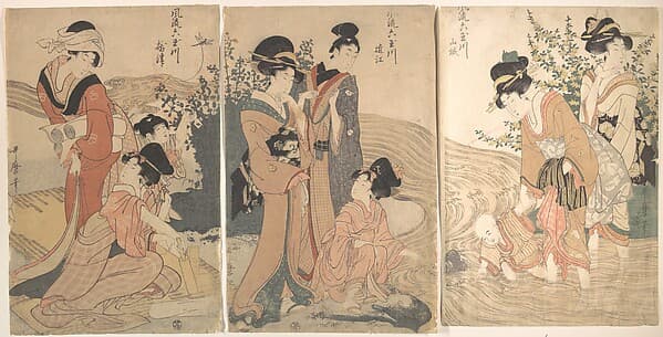 風流六玉川 山城 近江 摂津|Women and Children on the Banks of a Stream