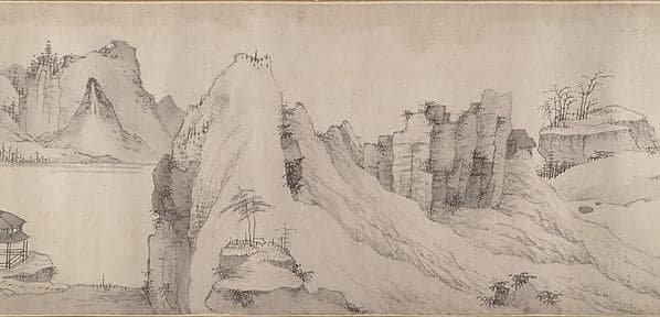 清 傳弘仁 寺橋山色圖 卷|River Scene in Winter