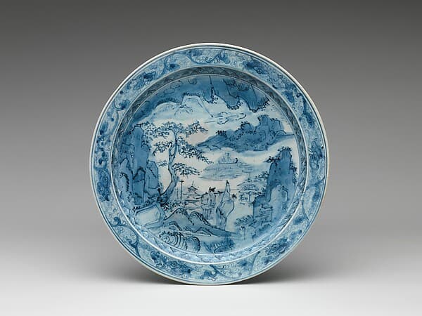 染付山水人物文大鉢|Dish with Landscape and Figures
