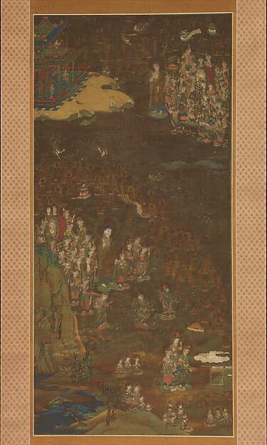 迎接曼荼羅図|Descent and Return of Amida to Western Paradise with a Believer's Soul (Gōshō mandara)