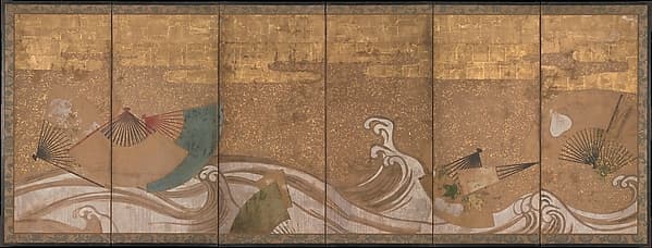 波に扇面流し図屏風|Fans upon Waves