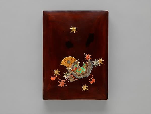 Writing Box with Design of Maple Leaves and Bugaku Hat from the Tale of Genji