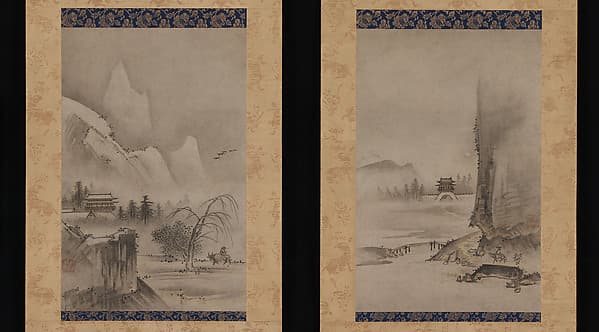 鑑貞筆 瀟湘八景中の二景図|Two Views from the Eight Views of the Xiao and Xiang Rivers