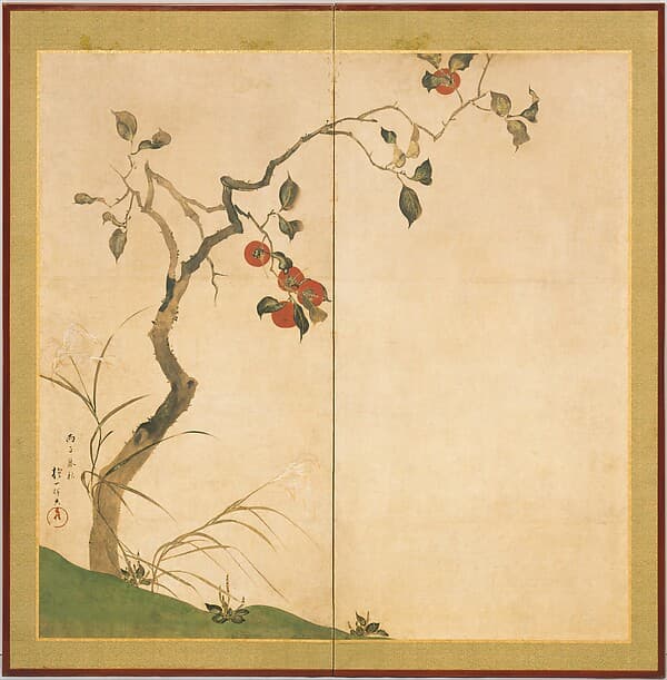 酒井抱一筆 柿図屏風|Persimmon Tree