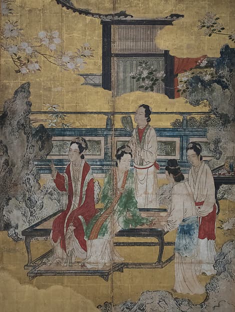 伝狩野永徳筆 唐美人図|Chinese Women in a Palace Garden
