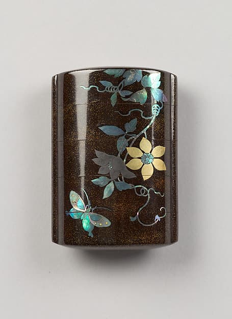 Case (Inrō) with Design of Butterflies in Flight above Flowering Clematis