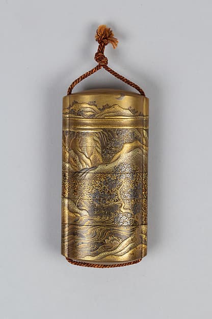 Case (Inrō) with Design of Flowering Cherry Trees Beside Winding River (obverse); Maple Trees in Autumn (reverse)