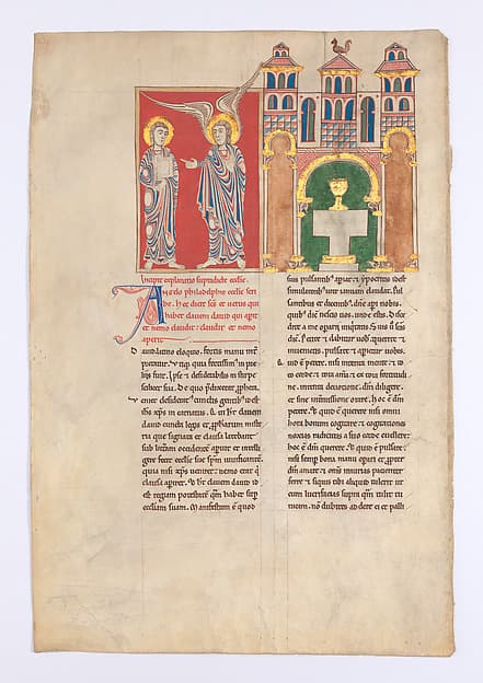 Leaf from a Beatus Manuscript: the Angel of the Church of Philadelphia with Saint John