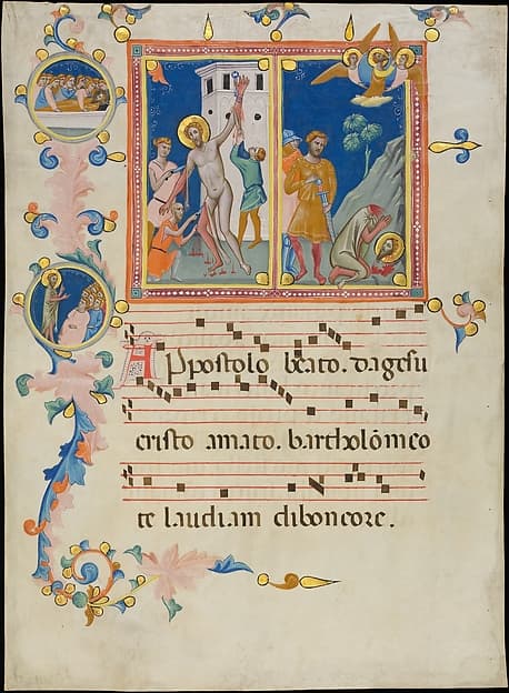 Manuscript Leaf with the Martyrdom of Saint Bartholomew, from a Laudario