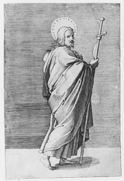 Saint James the Major turned towards right, holding staff