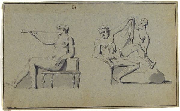 Seated Nude Female with Horn and Seated Nude Male with Cupid