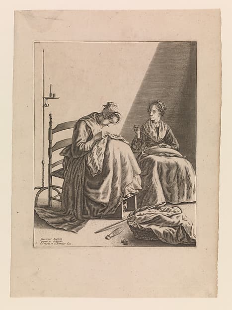 Two Women Sewing, Plate 1 from "Five Feminine Occupations"