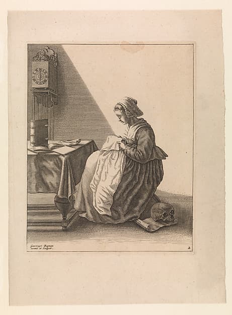 A Young Woman Ruffling, Plate 2 from "Five Feminine Occupations"