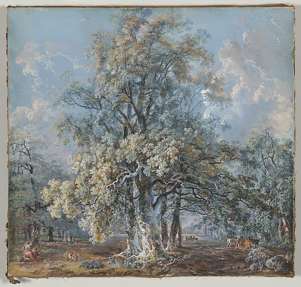 A Mother and Children Resting beneath a Large Beech Tree, Deer Grazing Beyond, possibly in Norbury Park, Surrey