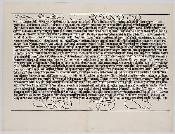 Explanatory Text, Part IV, from the Arch of Honor, proof, dated 1515, printed 1517-18