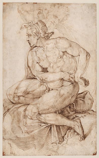 Seated Nude Youth, facing left (recto); Bearded Nude Male Figure in a Half-Kneeling Pose, Holding a Drapery Behind his Back (verso).