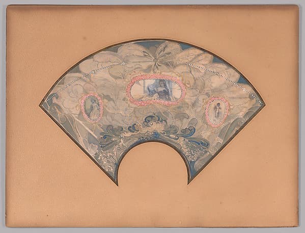 Painted Fan with s Design of Feathers and Three Medallions