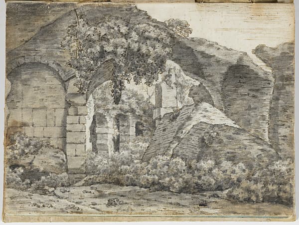 Roman Ruins (recto); Three Figures in Classical Robes (verso) (Smaller Italian Sketchbook, leaf 1)