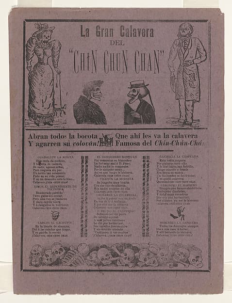 Broadsheet relating to the great calavera of the Chin-Chun-Chan, a zarzuela (traditional form of musical comedy)