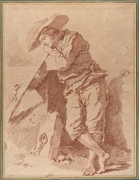 A Fisherman Leaning on an Oar