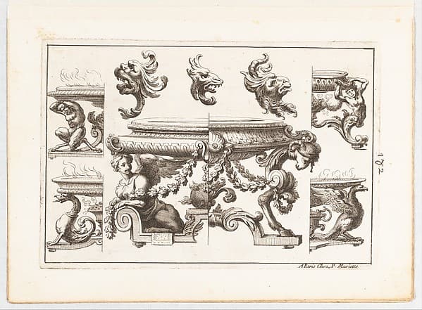 Desseins de Brasiers dont les Ornements peuuent Seruir aux Cuuettes, Tables, et autres Ouurages d'Orfeurerie, Plate 2
