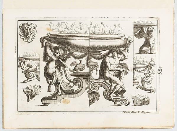 Desseins de Brasiers dont les Ornements peuuent Seruir aux Cuuettes, Tables, et autres Ouurages d'Orfeurerie, Plate 5