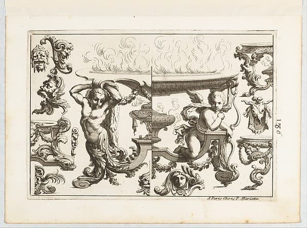 Desseins de Brasiers dont les Ornements peuuent Seruir aux Cuuettes, Tables, et autres Ouurages d'Orfeurerie, Plate 6
