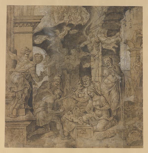 The Adoration of the Shepherds; verso: Sketches