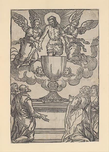 The Triumph of the Eucharist, Christ as the Man of Sorrows supported by two angels standing in a chalice