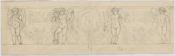Design for a Frieze with Putti Supporting a Garland, with the inital "N" inside a Wreath (related to the Arc du Carrousel)